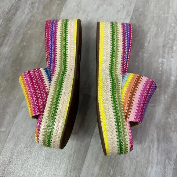 Larroude Alex Flatform Mule In Rainbow Raffia Size 10 stripes - Picture 3 of 7